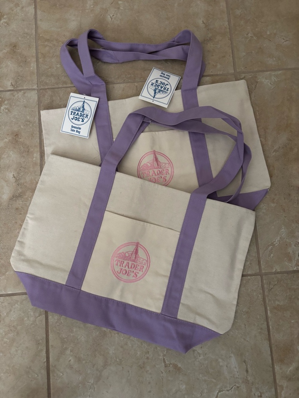 Trader Joe's Cream Canvas Tote with Lavender Trim